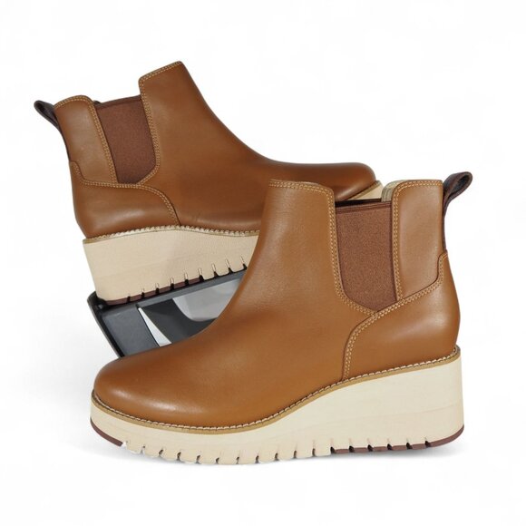 Cole Haan Zerogrand City Leather Wedge Boots Women's 9B Waterproof British Tan - Picture 1 of 11